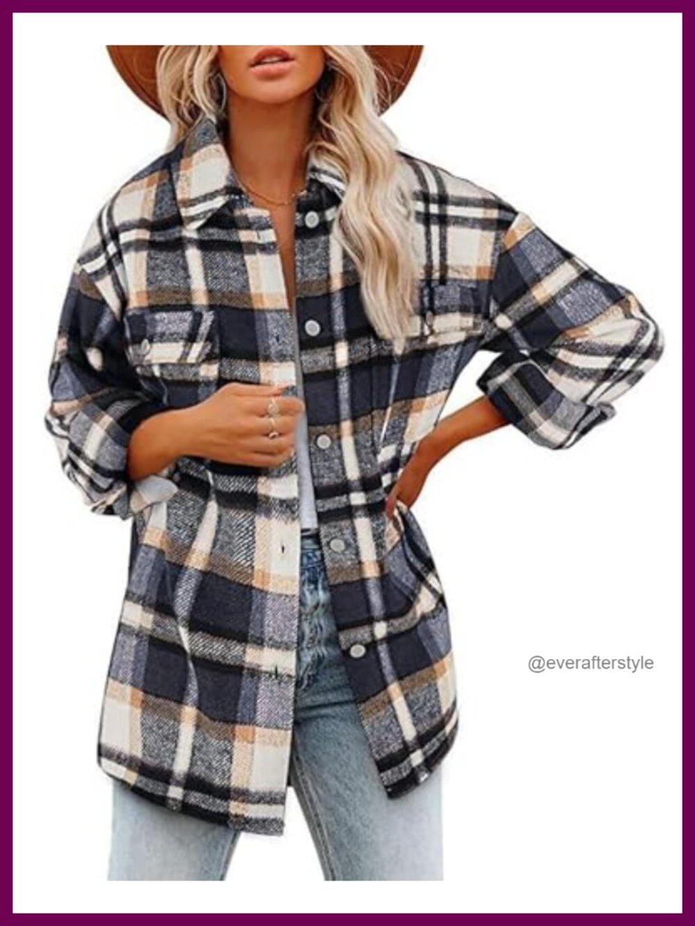 Plaid Flannel Shacket Button Down Long Sleeve Shirt Jacket Coat